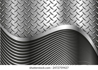 Fondo abstracto gris plateado con patrón ondulado y textura de placa de diamante, Ilustración vectorial 3d.
