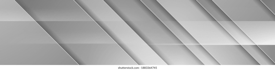 Silver grey abstract stripes technology banner design. Geometric vector background