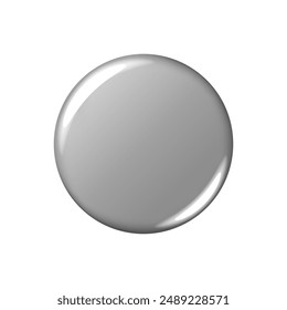 Silver grey badge mockup. Isolated round badge button brooch. Realistic gray silver blank glossy round button badge pin. Vector illustration.