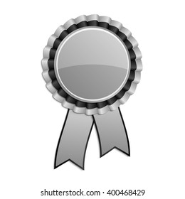 Silver grey and black award rosette with ribbon
