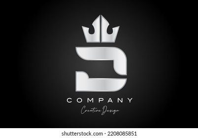 silver grey D alphabet letter logo icon design. Creative crown king template for business and company