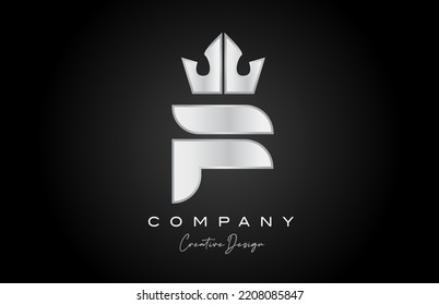 silver grey F alphabet letter logo icon design. Creative crown king template for business and company