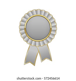 Silver grey and gold award rosette with ribbon