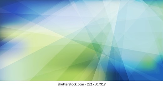 Silver Grey, Green and Blue 3D Glowing Triangle Shaped Translucent Overlaying Planes, Geometric Shapes Pattern on Abstract Futuristic Blurred Wide Scale Vector Background, Texture Design, Template