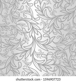 Silver and grey leaves seamless pattern. Vintage vector ornament template. Paisley elements. Great for fabric, invitation, background, wallpaper, decoration, packaging or any desired idea.