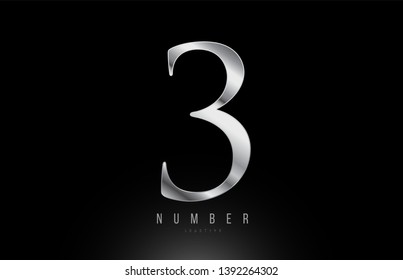 Silver grey metallic number 3 logo design with metal look suitable for a company or business