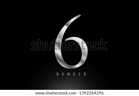 Silver grey metallic number 6 logo design with metal look suitable for a company or business