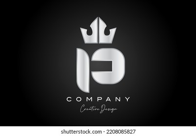 silver grey P alphabet letter logo icon design. Creative crown king template for business and company