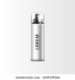 Silber graue Parfüm-Flasche mit Spritzdüse und Glaskappe einzeln auf weißem Hintergrund - realistisches Parfüm-Containerrohr mit Textvorlage - Vektorillustration-Illustration.