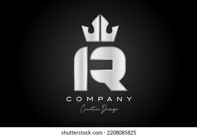 silver grey R alphabet letter logo icon design. Creative crown king template for business and company