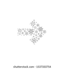 silver grey right arrow made of snowflakes. Vector icon isolated on white background. Continue icon.  Next sign. red Christmas arrow. New Year Holiday clipart