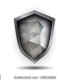 Silver and grey shield icon. Concept of defense, safety icon, crest shield, antivirus annex. Polygonal design vector illustration.
