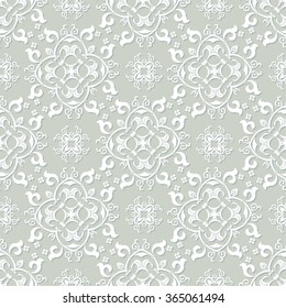 Silver grey and white damask seamless pattern. Victorian old style, luxury ornament. Can be used for wallpaper, wrapping paper, textile fabric,  web design