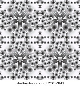 Cuadrícula plateada sobre fondo negro, blanco y gris. Patrón velero con elementos plateados.