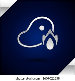 Silver Grilled steak meat and fire flame icon isolated on dark blue background.  Vector Illustration