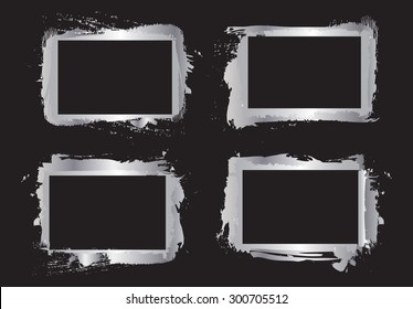 Silver grunge background set.Grunge metallic frames.Vector illustration.
