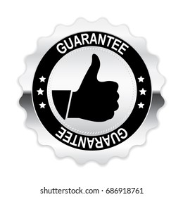 Silver Guarantee badge with thumb up on white background,vector illustration