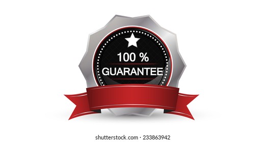 Silver guarantee badge, vector label, sign or emblem 