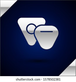 Silver Guitar pick icon isolated on dark blue background. Musical instrument.  Vector Illustration