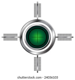 Silver gun sight over white square background
