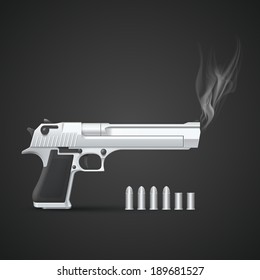 Silver Gun With Smoke. Vector Illustration