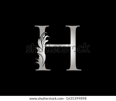 Silver H Luxury Logo Icon, Floral H Letter Logo Design.