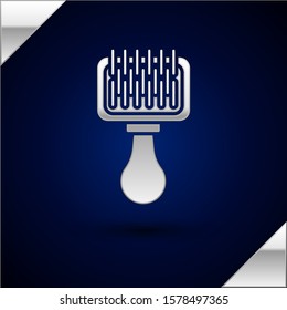 Silver Hair brush for dog and cat icon isolated on dark blue background. Brush for animal fur. Pet accessory.  Vector Illustration