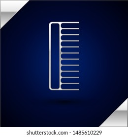 Silver Hairbrush icon isolated on dark blue background. Comb hair sign. Barber symbol.  Vector Illustration