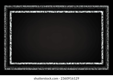Medio tono plateado sobre fondo negro, diseño de fondo festivo de puntos brillantes plateados en forma de marco