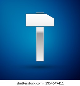 Silver Hammer icon isolated on blue background. Tool for repair. Vector Illustration