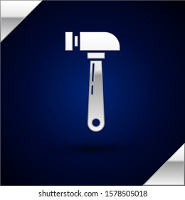 Silver Hammer icon isolated on dark blue background. Tool for repair.  Vector Illustration
