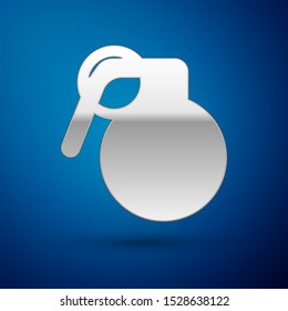 Silver Hand grenade icon isolated on blue background. Bomb explosion.  Vector Illustration