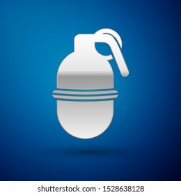 Silver Hand grenade icon isolated on blue background. Bomb explosion.  Vector Illustration