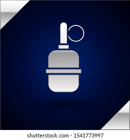 Silver Hand grenade icon isolated on dark blue background. Bomb explosion.  Vector Illustration