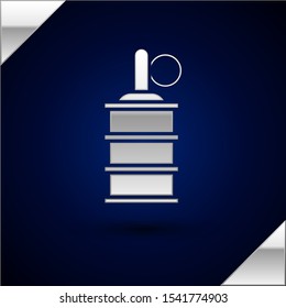Silver Hand grenade icon isolated on dark blue background. Bomb explosion.  Vector Illustration