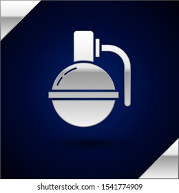 Silver Hand grenade icon isolated on dark blue background. Bomb explosion.  Vector Illustration
