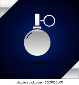 Silver Hand grenade icon isolated on dark blue background. Bomb explosion.  Vector Illustration