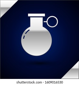 Silver Hand grenade icon isolated on dark blue background. Bomb explosion.  Vector Illustration