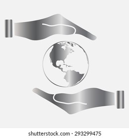 Silver Hand holding Globe earth 