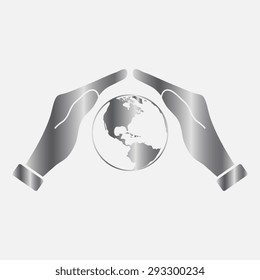 Silver Hand holding Globe earth 