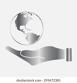 Silver Hand holding Globe earth 