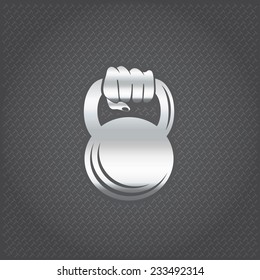 silver hand holding kettlebell vector design template