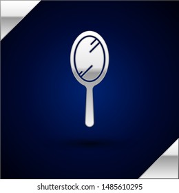 Silver Hand mirror icon isolated on dark blue background.  Vector Illustration