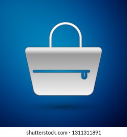 Silver Handbag icon isolated on blue background. Female handbag sign. Glamour casual baggage symbol. Vector Illustration