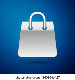 Silver Handbag icon isolated on blue background. Shoping bag sign. Woman bag icon. Female handbag sign. Glamour casual baggage. Vector Illustration