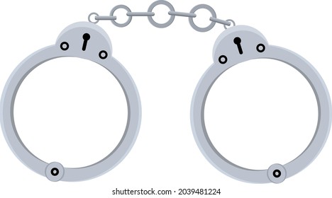 Silver handcuffs, illustration, vector on white background.