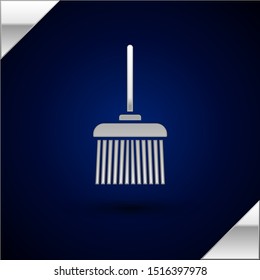 Silver Handle broom icon isolated on dark blue background. Cleaning service concept.  Vector Illustration