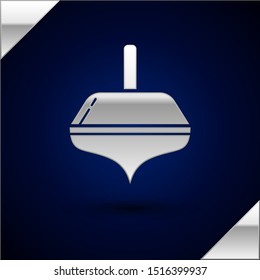 Silver Hanukkah dreidel icon isolated on dark blue background.  Vector Illustration