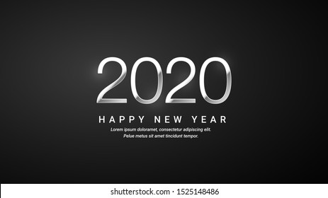 Silver Happy new year 2019 and Christmas on black background. Vector Illustration