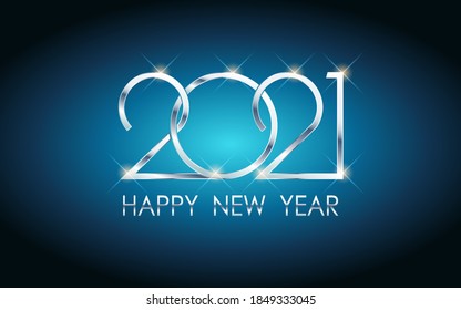 Silver Happy New Year 2021 In Blue Color Background